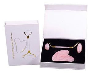 Kit guasha + rodillo cuarzo rosa